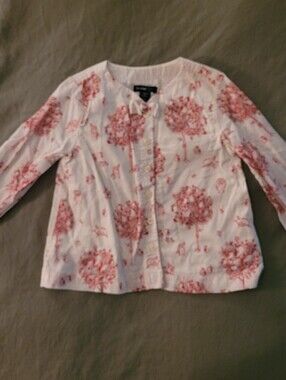 Baby Gap Girls Red Toile Print Button Front Blouse Size 4T Bow Detail